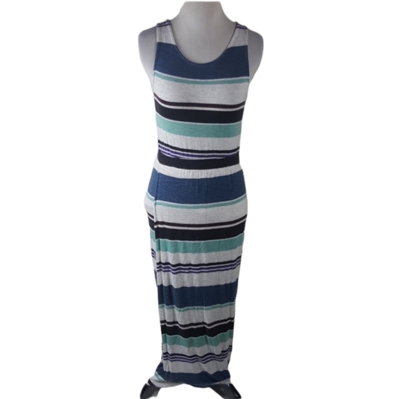 Dolan Anthropolgie Colorblock Slit Maxi Blue Dress - Picture 2 of 9